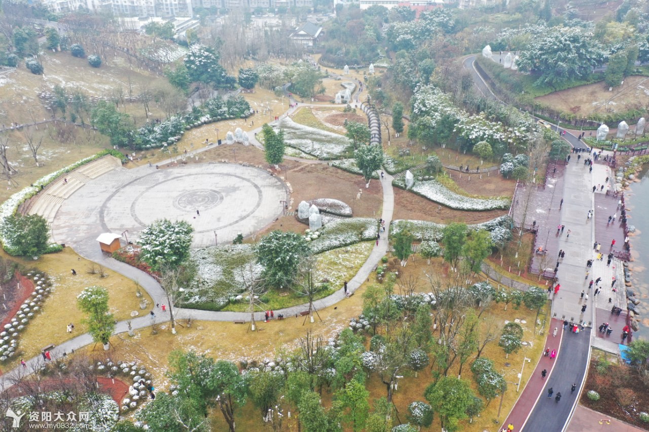 航拍景 资阳凤岭公园雪景